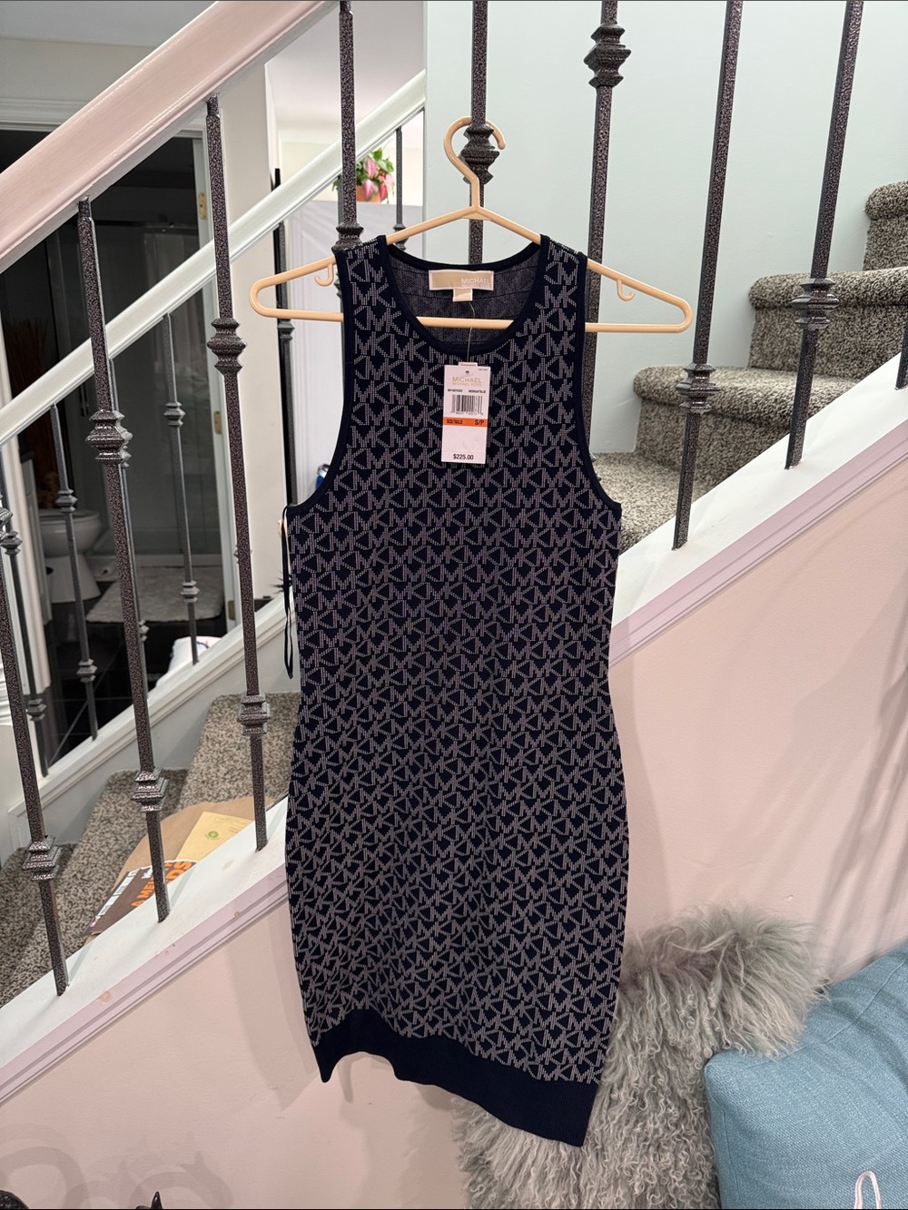 Michael Kors Navy MK Logo Sleeveless Knit Midi Dress